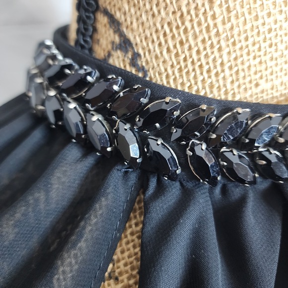 JESSICA SIMPSON Size Small Sheer Black Chiffon Rhinestone Collar Open Sleeve Top - Picture 9 of 16